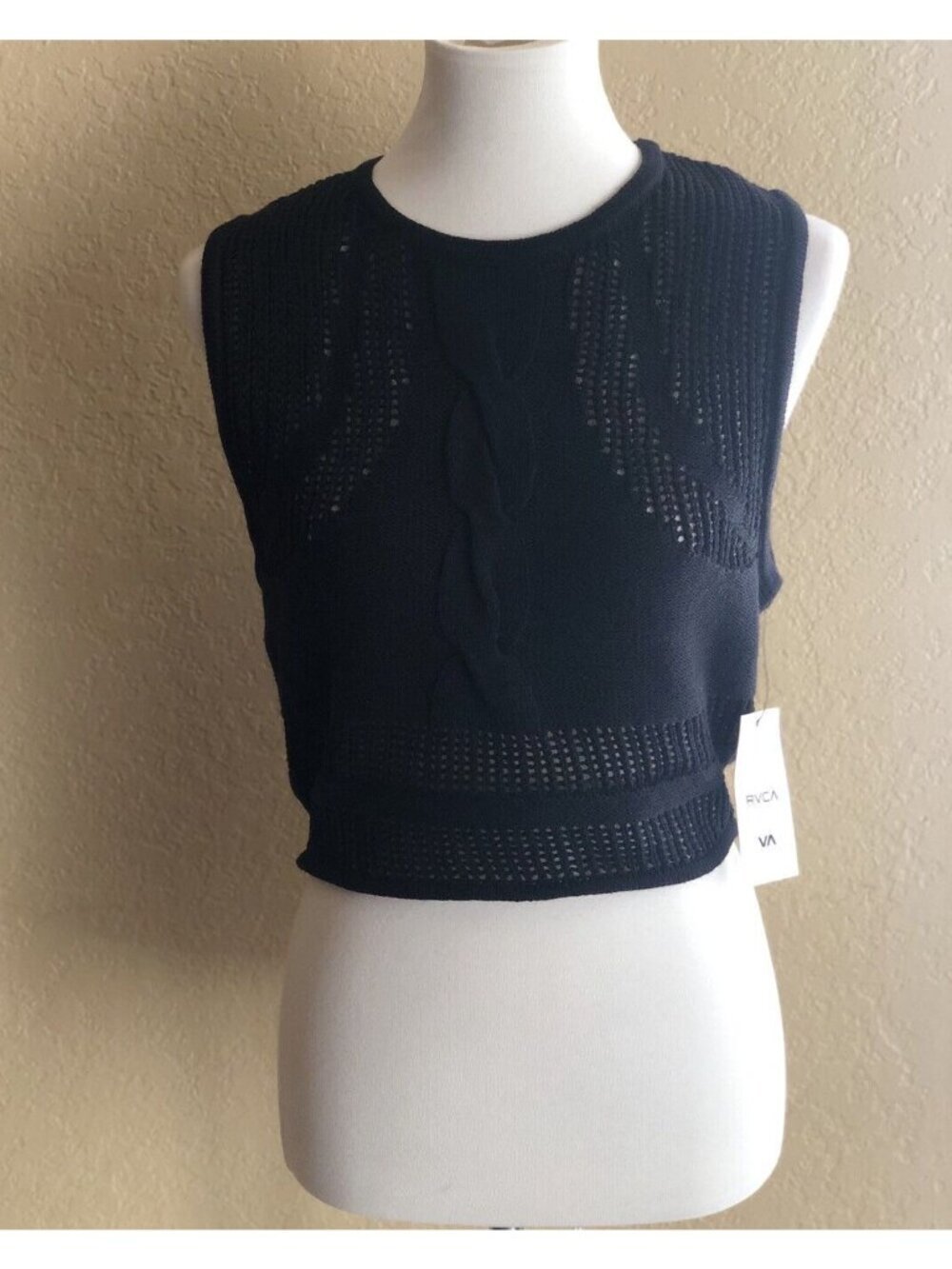 RVCA Number One Cable Knit Crop Sweater Sleeveless Size S M L - Picture 4 of 9